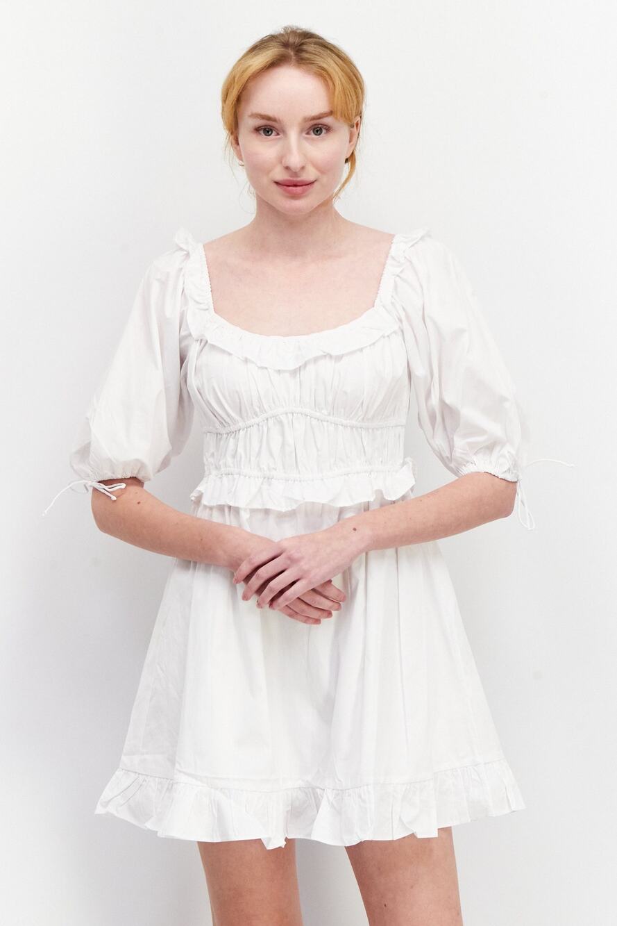 Kourt Girly Cotton Boho Coastal Breezy White Flowy Dress Medium